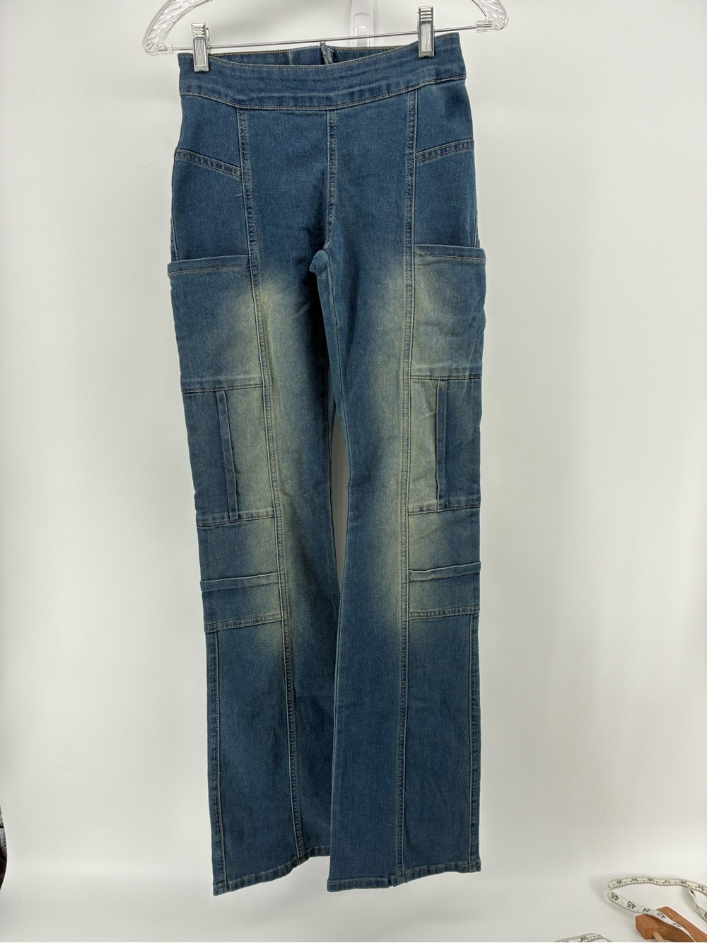 SHEIN Washed Blue Bootcut Utility Jeans